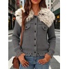 image:imagechouyatou Womens Faux Fur Collar Cable Knit Cardigan Fall Sweater CoatDark Grey