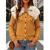 image:imagechouyatou Womens Faux Fur Collar Cable Knit Cardigan Fall Sweater CoatGinger