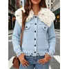 image:imagechouyatou Womens Faux Fur Collar Cable Knit Cardigan Fall Sweater CoatLight Blue