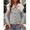 image:imagechouyatou Womens Faux Fur Collar Cable Knit Cardigan Fall Sweater CoatLight Grey