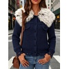 image:imagechouyatou Womens Faux Fur Collar Cable Knit Cardigan Fall Sweater CoatNavy