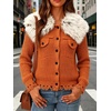 image:imagechouyatou Womens Faux Fur Collar Cable Knit Cardigan Fall Sweater CoatOrange