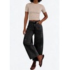 image:imagechouyatou Womens Y2K Cherry Embroidery Denim Pants Boyfriend High Waist Patchwork Wide Leg JeansBlack