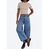 image:imagechouyatou Womens Y2K Cherry Embroidery Denim Pants Boyfriend High Waist Patchwork Wide Leg JeansBlue