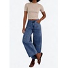 image:imagechouyatou Womens Y2K Cherry Embroidery Denim Pants Boyfriend High Waist Patchwork Wide Leg JeansDark Blue