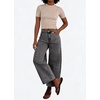image:imagechouyatou Womens Y2K Cherry Embroidery Denim Pants Boyfriend High Waist Patchwork Wide Leg JeansGrey