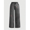 image:imagechouyatou Womens Y2K Cherry Embroidery Denim Pants Boyfriend High Waist Patchwork Wide Leg JeansGrey