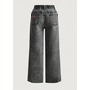 image:imagechouyatou Womens Y2K Cherry Embroidery Denim Pants Boyfriend High Waist Patchwork Wide Leg JeansGrey
