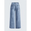 image:imagechouyatou Womens Y2K Cherry Embroidery Denim Pants Boyfriend High Waist Patchwork Wide Leg JeansLight Blue
