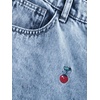 image:imagechouyatou Womens Y2K Cherry Embroidery Denim Pants Boyfriend High Waist Patchwork Wide Leg JeansLight Blue