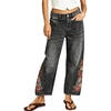image:imagechouyatou Women Boho Embroidered Floral Barrel Jeans Baggy Ankle Jean PantsBlack