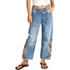 image:imagechouyatou Women Boho Embroidered Floral Barrel Jeans Baggy Ankle Jean PantsBlue