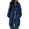 image:imagechouyatou Women Single Breasted Denim Jacket Boyfriend Midi Long Trench CoatDark Blue
