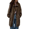 image:imagechouyatou Women Single Breasted Denim Jacket Boyfriend Midi Long Trench CoatDark Brown