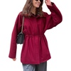 image:imagechouyatou Womens 2025 Fall Winter Casual Wool Coat Jacket Drawstring Waist Wool Pea Coat Trench OvercoatRed