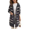 image:imagechouyatou Womens Color Block Striped Hooded Cardigan Sweater Button Down Knitted Midi Long Coatigan CoatDark Grey