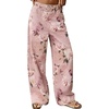 image:imagechouyatou Womens Cute Y2K Floral Jeans Wide Leg High Waisted Denim PantsPink