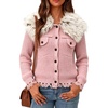 image:imagechouyatou Womens Faux Fur Collar Cable Knit Cardigan Fall Sweater CoatPink