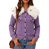 image:imagechouyatou Womens Faux Fur Collar Cable Knit Cardigan Fall Sweater CoatPurple