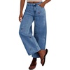 image:imagechouyatou Womens Y2K Cherry Embroidery Denim Pants Boyfriend High Waist Patchwork Wide Leg JeansBlue