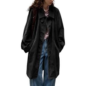 image:imagechouyatou Women Single Breasted Denim Jacket Boyfriend Midi Long Trench CoatBlack