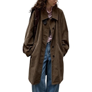 image:imagechouyatou Women Single Breasted Denim Jacket Boyfriend Midi Long Trench CoatDark Brown