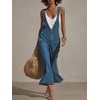 image:imagechouyatou Women Adjustable Strap Denim Bib Overalls Jeans Wide Leg JumpsuitBlue