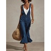 image:imagechouyatou Women Adjustable Strap Denim Bib Overalls Jeans Wide Leg JumpsuitDark Blue