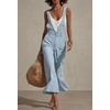 image:imagechouyatou Women Adjustable Strap Denim Bib Overalls Jeans Wide Leg JumpsuitLight Blue