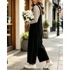 image:imagechouyatou Womens Corduroy Overall Wide Leg One Piece Baggy JumpsuitsBlack
