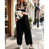 image:imagechouyatou Womens Corduroy Overall Wide Leg One Piece Baggy JumpsuitsBlack
