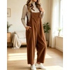 image:imagechouyatou Womens Corduroy Overall Wide Leg One Piece Baggy JumpsuitsBrown