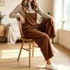 image:imagechouyatou Womens Corduroy Overall Wide Leg One Piece Baggy JumpsuitsBrown