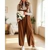 image:imagechouyatou Womens Corduroy Overall Wide Leg One Piece Baggy JumpsuitsBrown