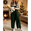 image:imagechouyatou Womens Corduroy Overall Wide Leg One Piece Baggy JumpsuitsGreen