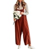 image:imagechouyatou Womens Corduroy Overall Wide Leg One Piece Baggy JumpsuitsGreen