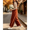 image:imagechouyatou Womens Corduroy Overall Wide Leg One Piece Baggy JumpsuitsOrange