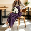 image:imagechouyatou Womens Corduroy Overall Wide Leg One Piece Baggy JumpsuitsPurple
