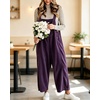 image:imagechouyatou Womens Corduroy Overall Wide Leg One Piece Baggy JumpsuitsPurple