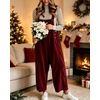 image:imagechouyatou Womens Corduroy Overall Wide Leg One Piece Baggy JumpsuitsWine Red