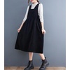image:imagechouyatou Womens Fall Corduroy Jumper Dress Sleeveless Baby Doll Midi Pinafore Dress with PocketsBlack