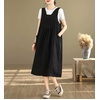 image:imagechouyatou Womens Fall Corduroy Jumper Dress Sleeveless Baby Doll Midi Pinafore Dress with PocketsBlack
