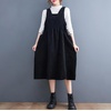 image:imagechouyatou Womens Fall Corduroy Jumper Dress Sleeveless Baby Doll Midi Pinafore Dress with PocketsBlack