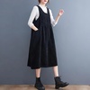 image:imagechouyatou Womens Fall Corduroy Jumper Dress Sleeveless Baby Doll Midi Pinafore Dress with PocketsBlack
