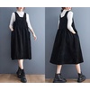 image:imagechouyatou Womens Fall Corduroy Jumper Dress Sleeveless Baby Doll Midi Pinafore Dress with PocketsBlack