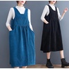 image:imagechouyatou Womens Fall Corduroy Jumper Dress Sleeveless Baby Doll Midi Pinafore Dress with PocketsBlue