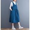 image:imagechouyatou Womens Fall Corduroy Jumper Dress Sleeveless Baby Doll Midi Pinafore Dress with PocketsBlue