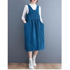 image:imagechouyatou Womens Fall Corduroy Jumper Dress Sleeveless Baby Doll Midi Pinafore Dress with PocketsBlue