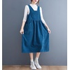 image:imagechouyatou Womens Fall Corduroy Jumper Dress Sleeveless Baby Doll Midi Pinafore Dress with PocketsBlue