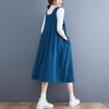 image:imagechouyatou Womens Fall Corduroy Jumper Dress Sleeveless Baby Doll Midi Pinafore Dress with PocketsBlue